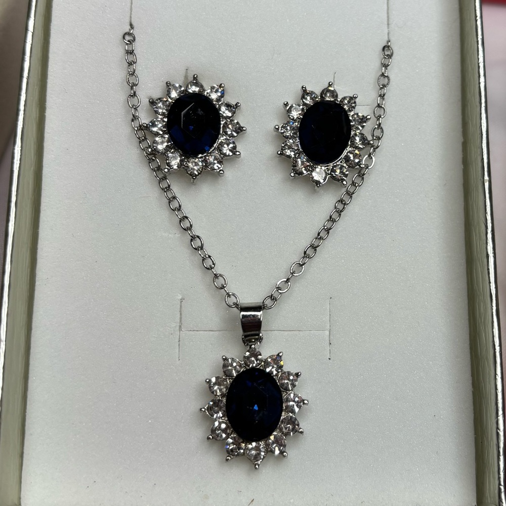 Elegant Silver and Blue Jewelry Set with box